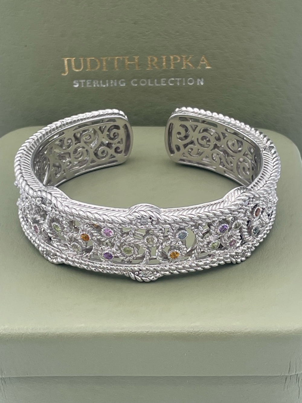Judith Ripka Sterling Silver 925 Multi Gemstone CZ Cuff Bracelet Heavy 66.6g - Picture 15 of 15